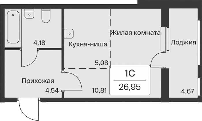 Квартира студия 26.95 м², 8/11 эт., ЖК «Расцветай в Янино»